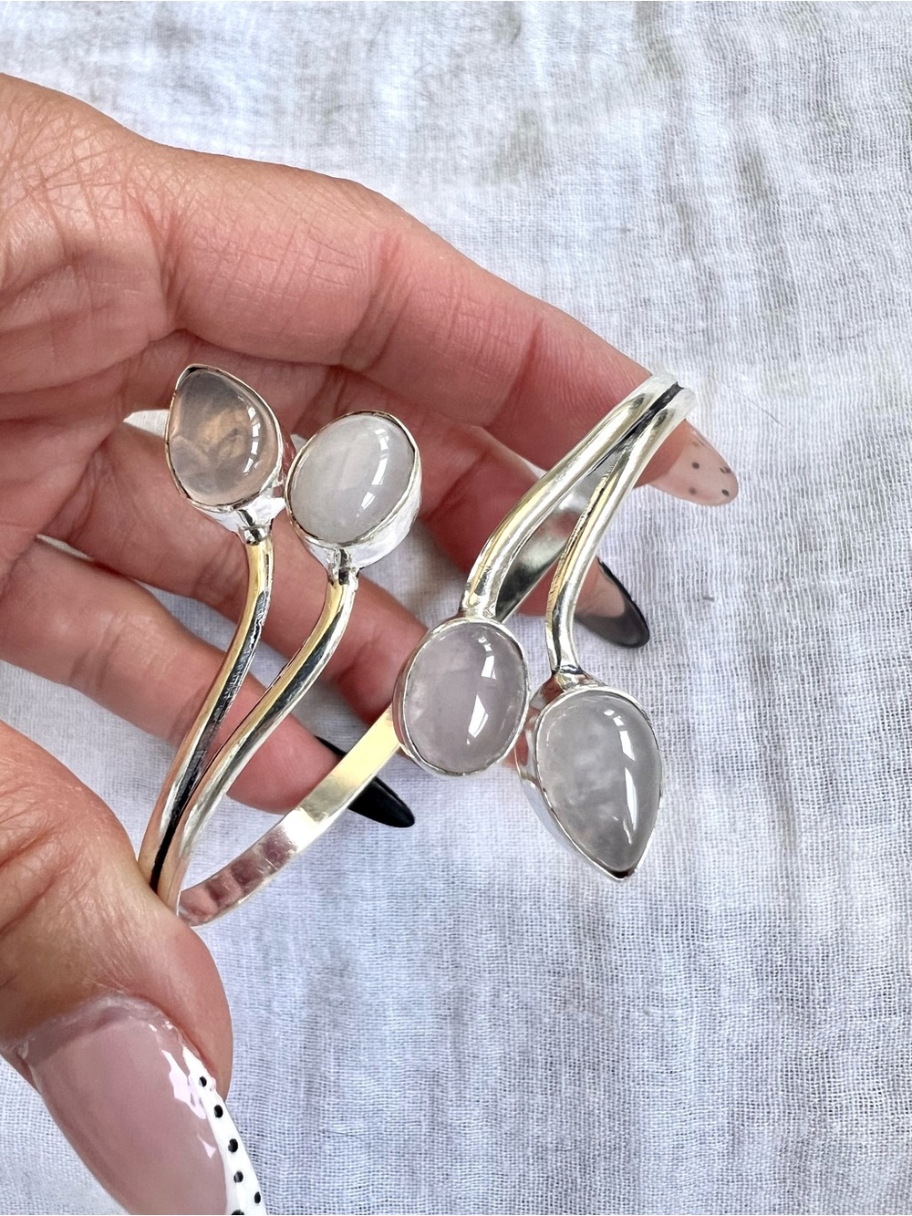 925 Rose Quartz Adjustable Cuff Bracelet - Picture 5 of 8